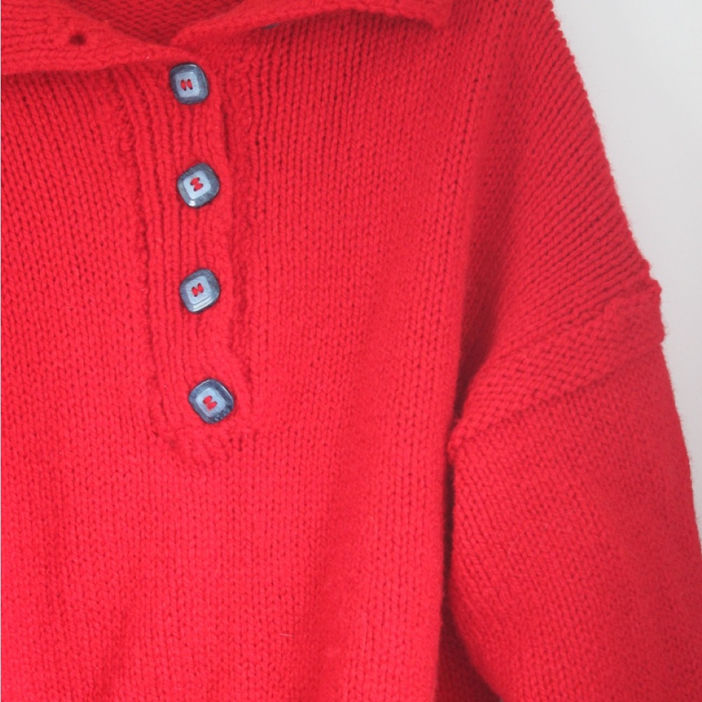 Handmade Red Button-Up Women's Sweater